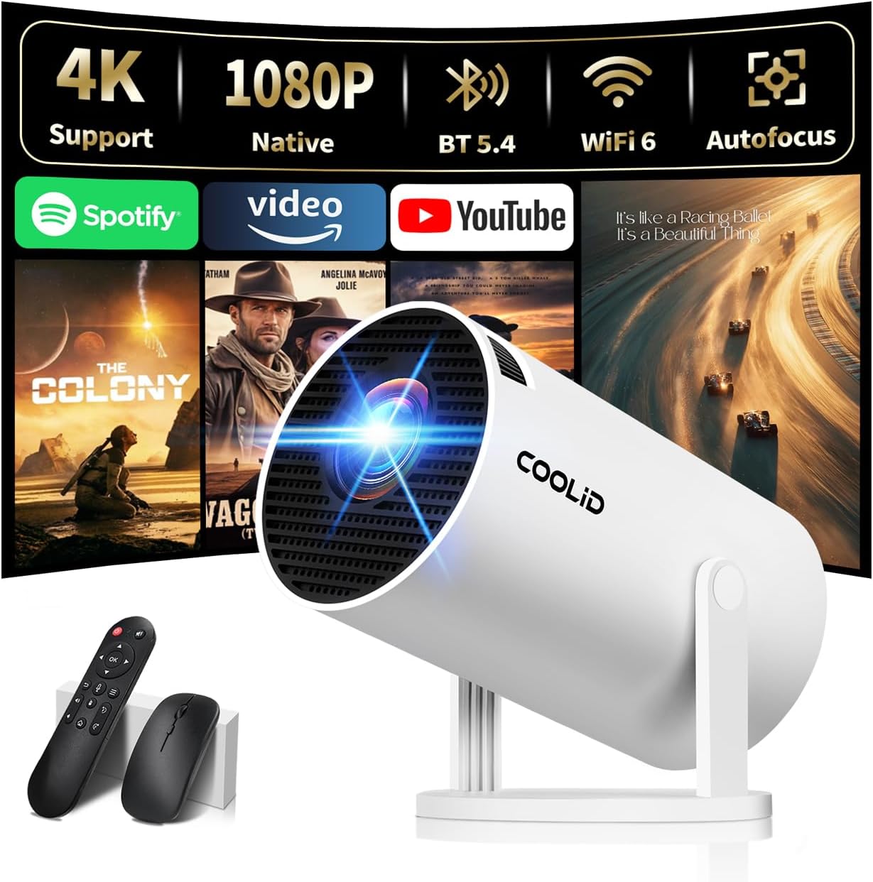 Mini Projecteur 4K 1080P Rotation Auto Keystone WiFi 6 — Projecteur portatif
