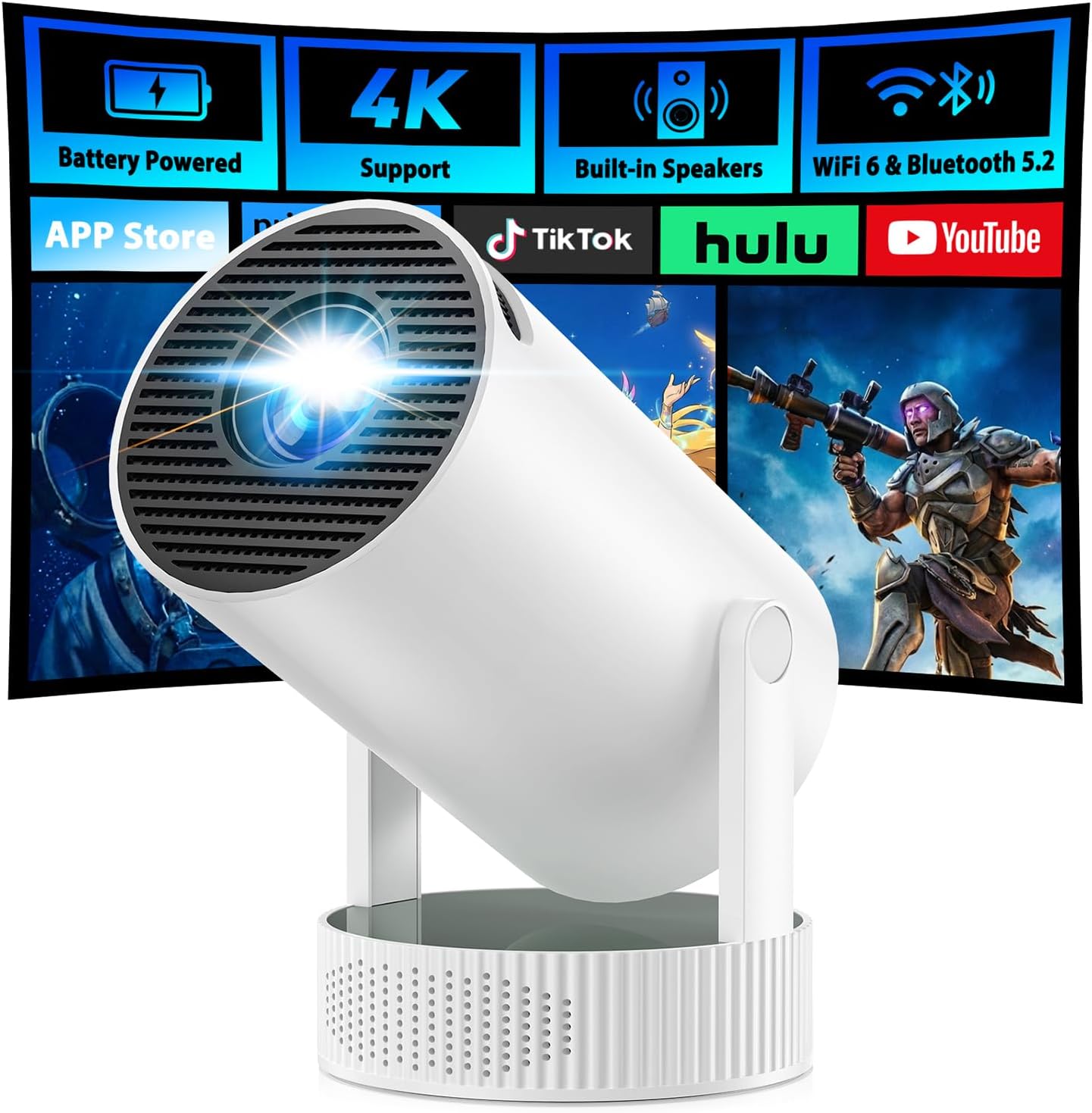 Mini Projecteur Portable 4K avec Batterie et Rotation 220° — Projecteur portatif