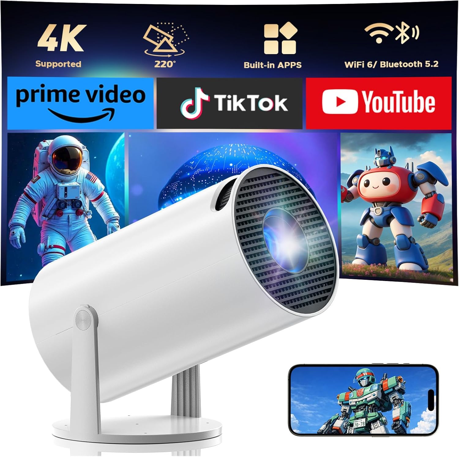 Projecteur Support 4K Portable WiFi Bluetooth — Projecteur portatif