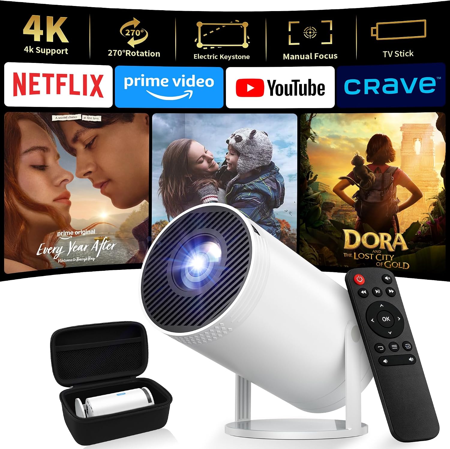 Mini Projecteur Full HD 1080P 4K Portable avec Etui — Projecteur portatif