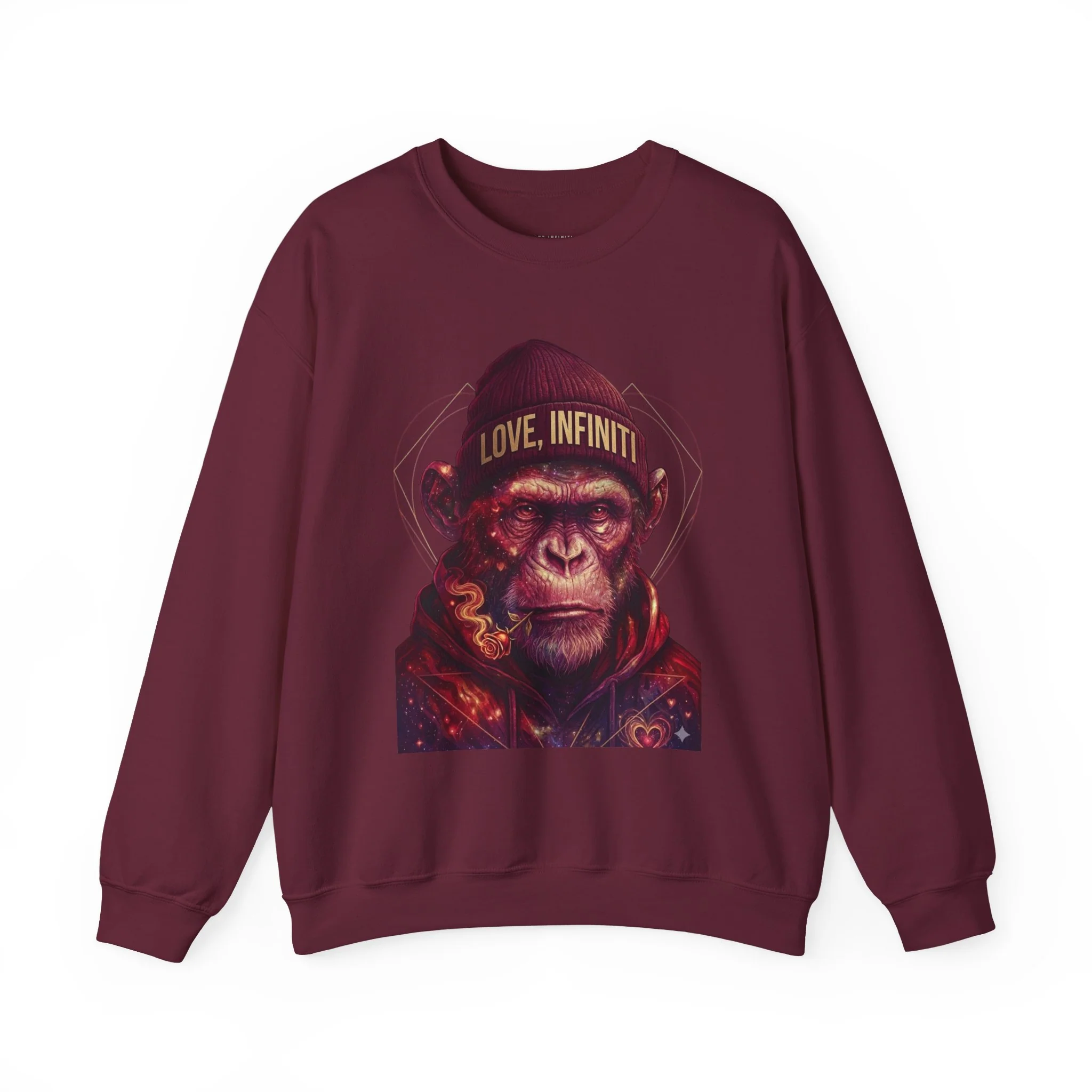 Weed Rose Galactic Monkey Love, Infiniti Unisex Crewneck Sweater — Womens Sweaters