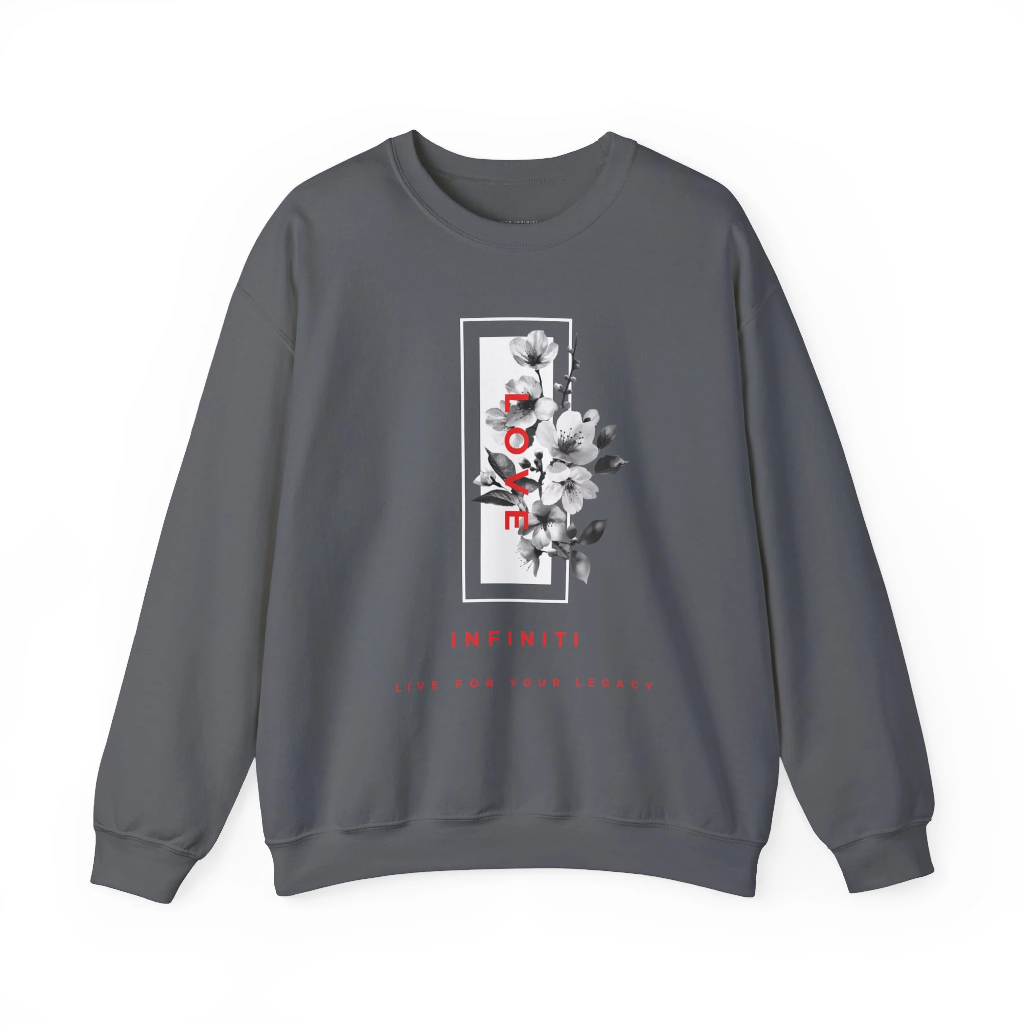 Printify Infiniti Sweater - Charcoal Red/White Floral Love — Womens Sweaters