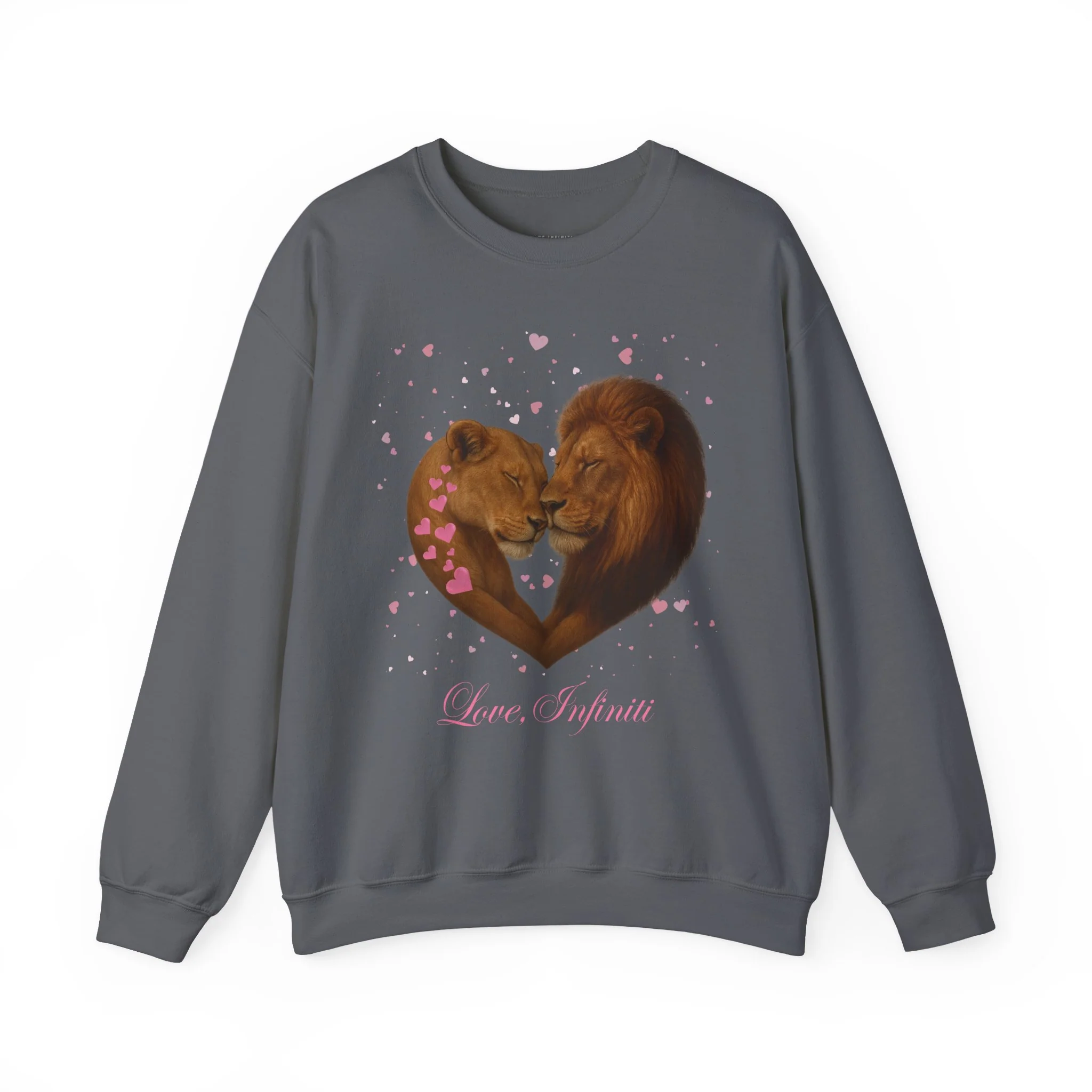 Lion Hearts Love, Infiniti Chandail Unisexe à Col Rond - Charbon — Chandails pour femmes