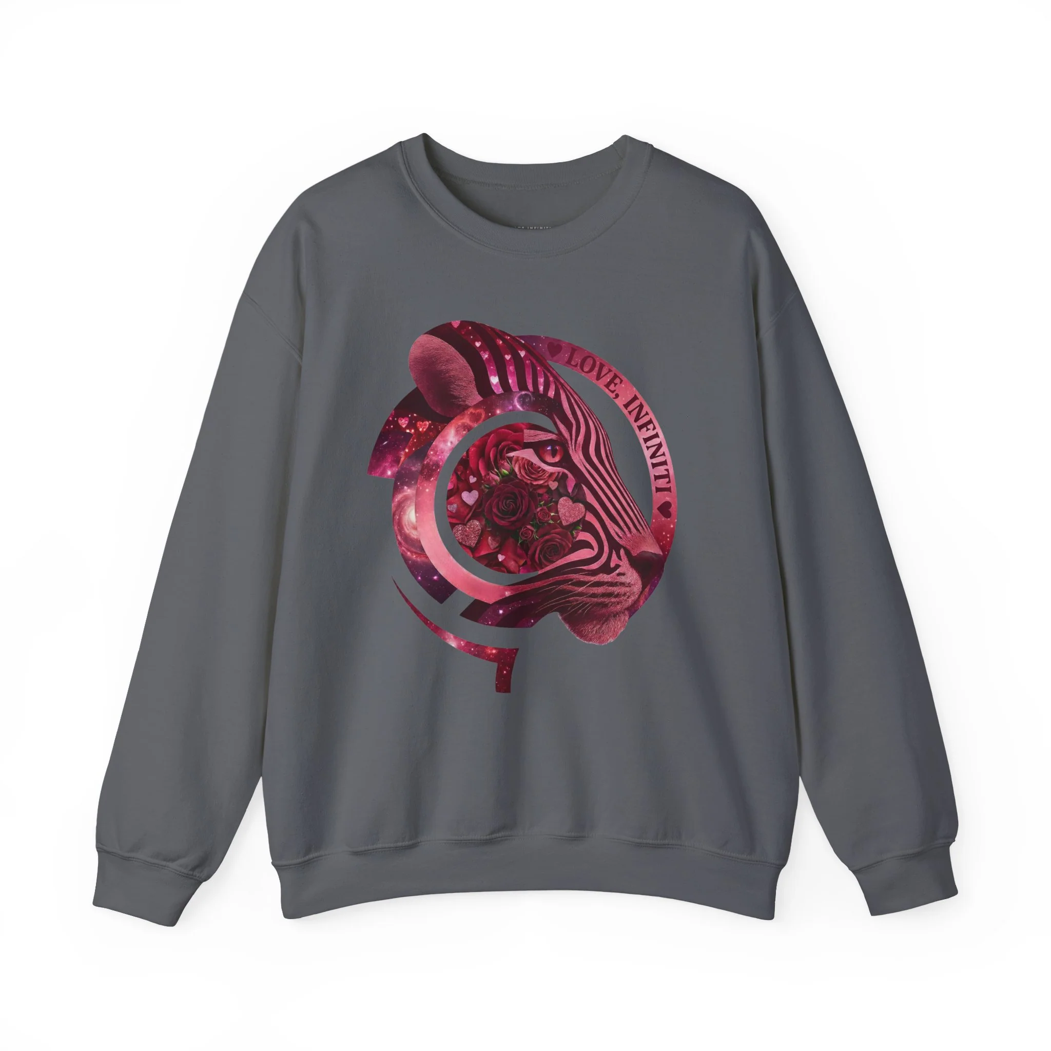 Sweater Unisexe Crewneck Safari Bloom Tiger Love - Charbon — Chandails pour femmes