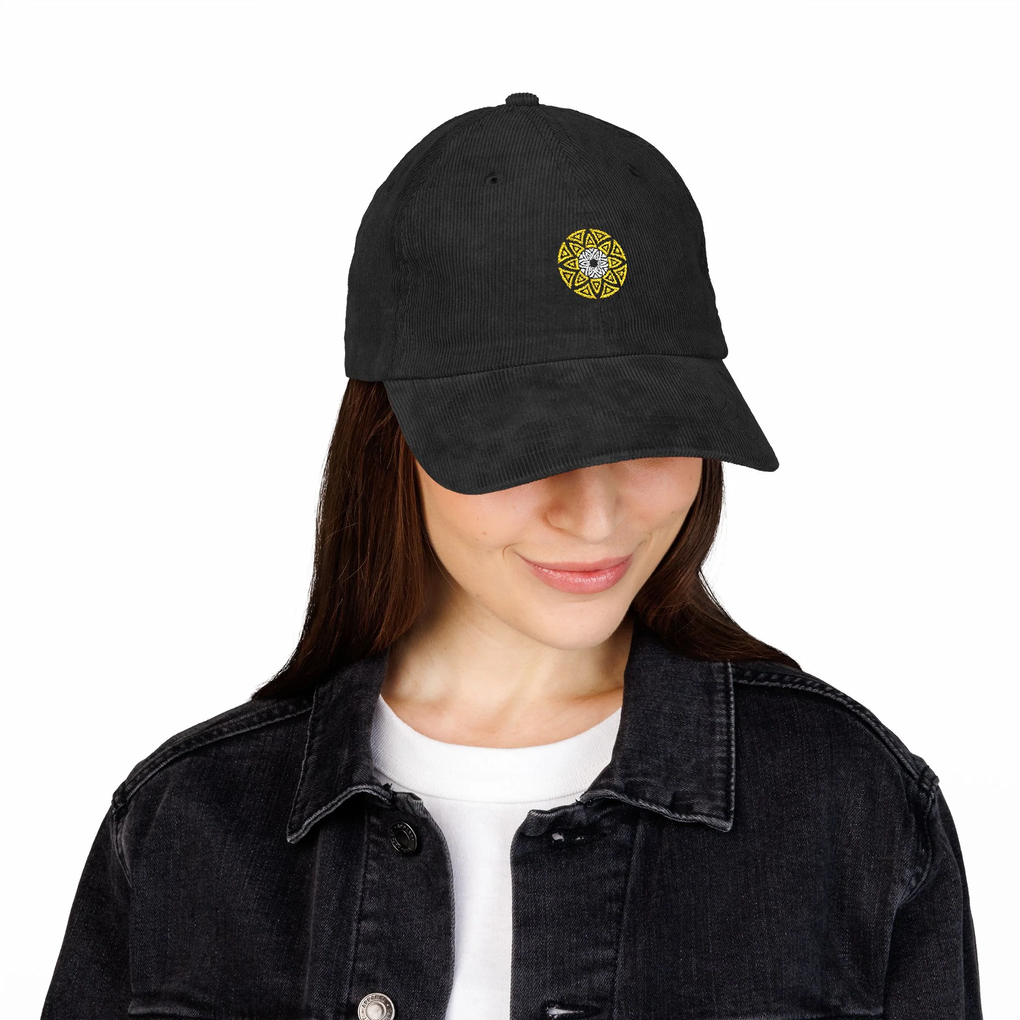Casquette en Velours Côtelé Vintage avec Logo Brodé - Noir — Casquette de baseball