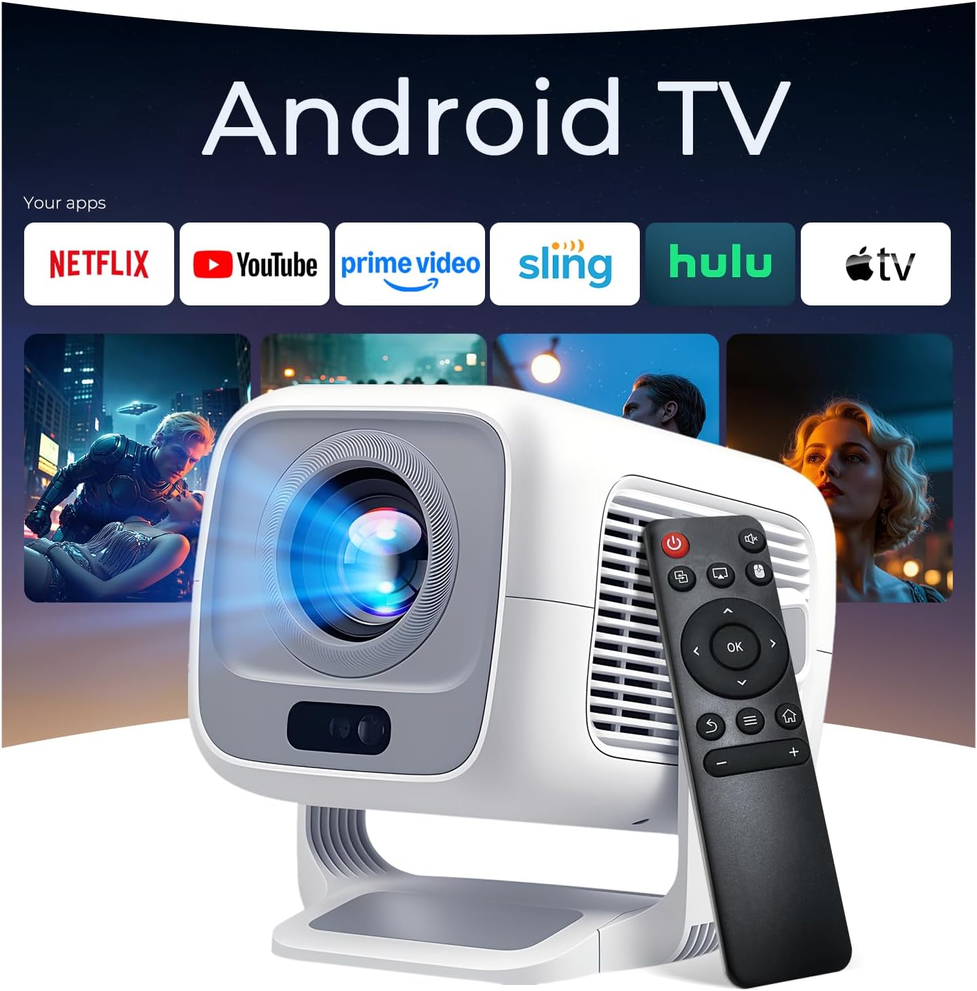 Native 1080P Smart Projector with AI Focus, WiFi 6 — Portable Projector