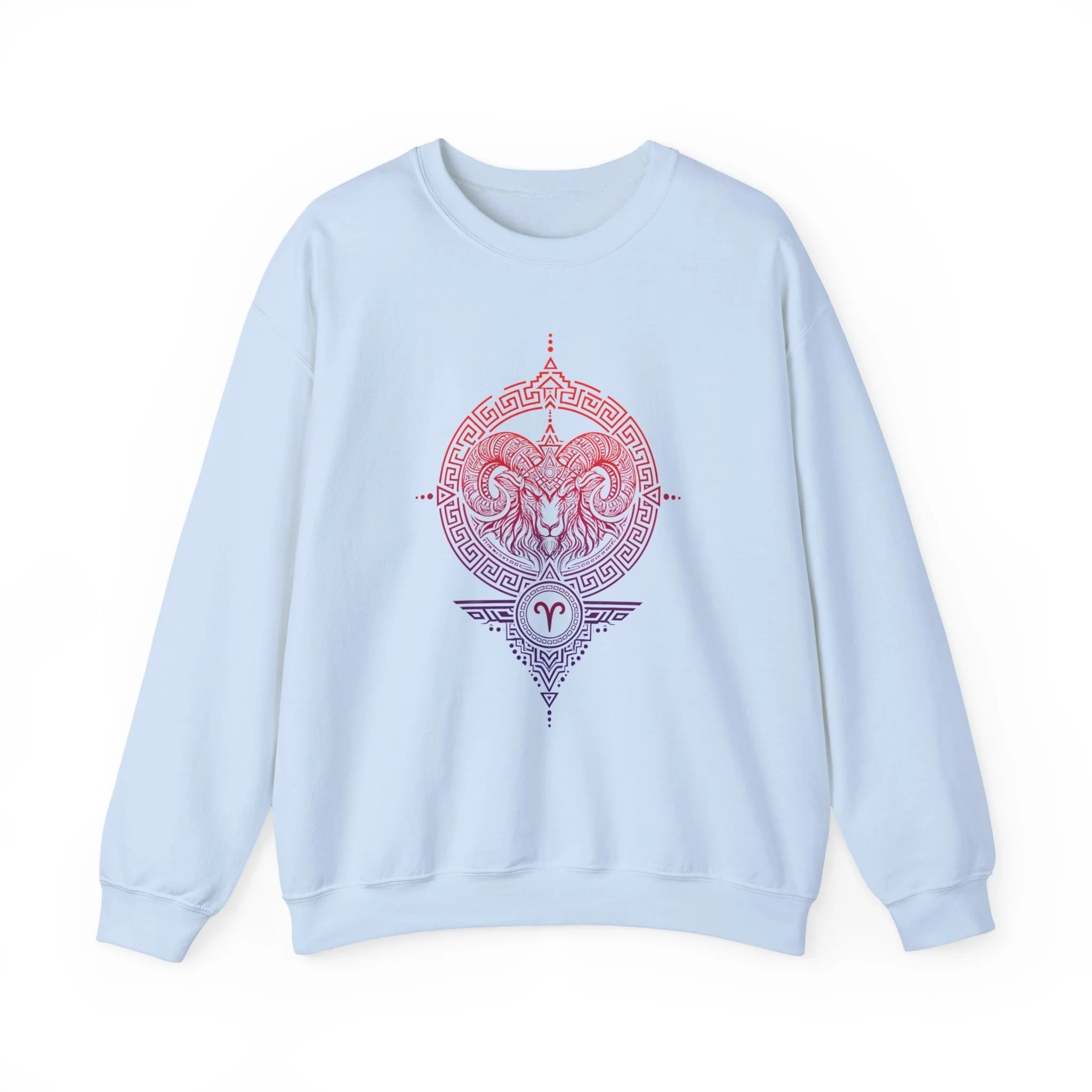 Aries Zodiac Unisex Sweater with Ram Skull Mandala Design — Womens Sweaters