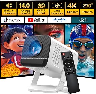 LYNCAST Mini Portable Projector WiFi 6 1080P 4K