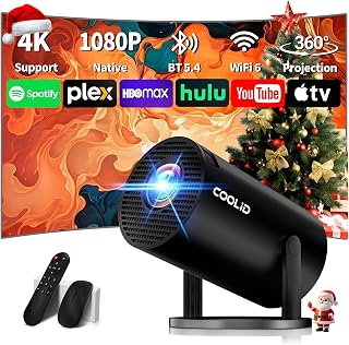 Mini Projector 4K 1080P WiFi 6 Auto Keystone 180° Rotatable
