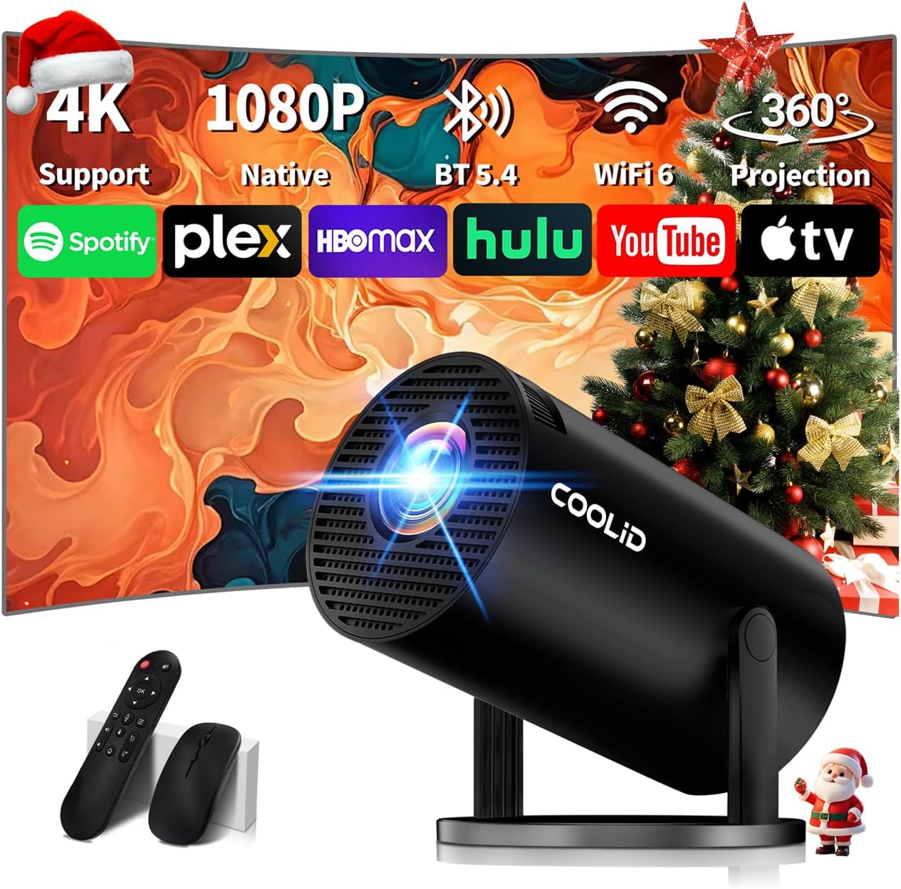 Mini Projecteur 4K 1080P WiFi 6 Keystone Auto Rotatif 180° — Projecteur portatif