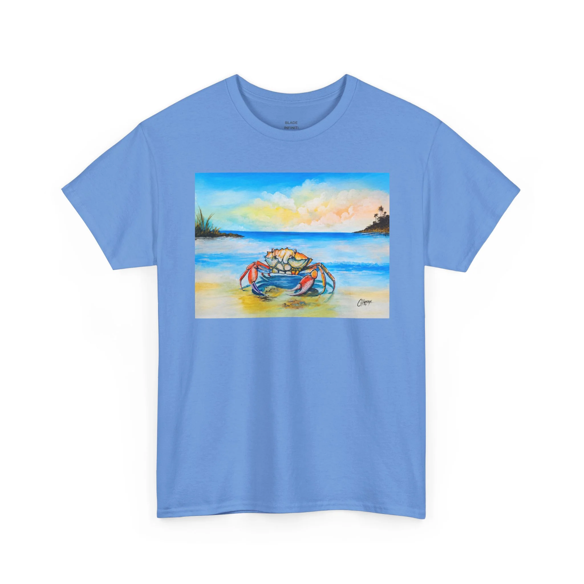Coastal Crab Beach Sunset T-Shirt - Carolina Blue — Mens T Shirts