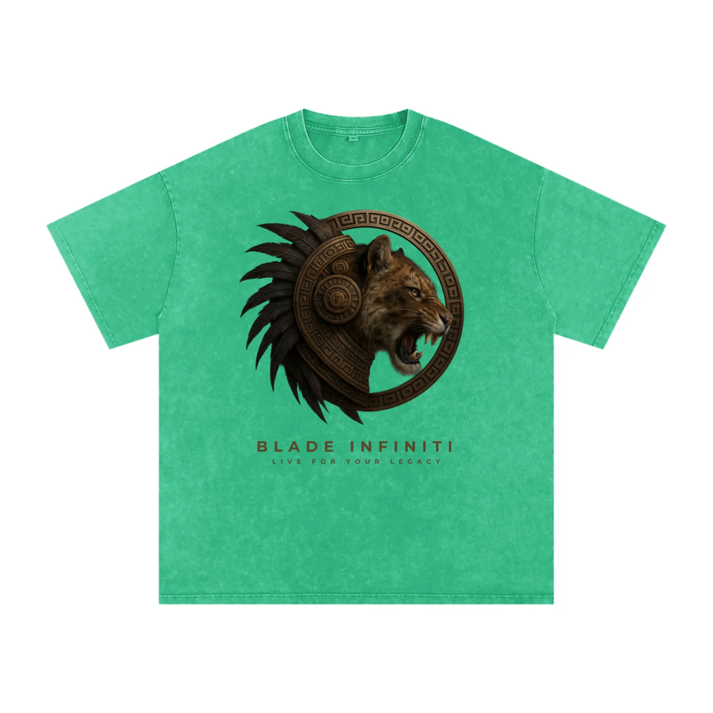 T-shirt en coton surdimensionné lavé Aztec Tiger - ODMPOD - Vert herbe — T-shirts pour hommes