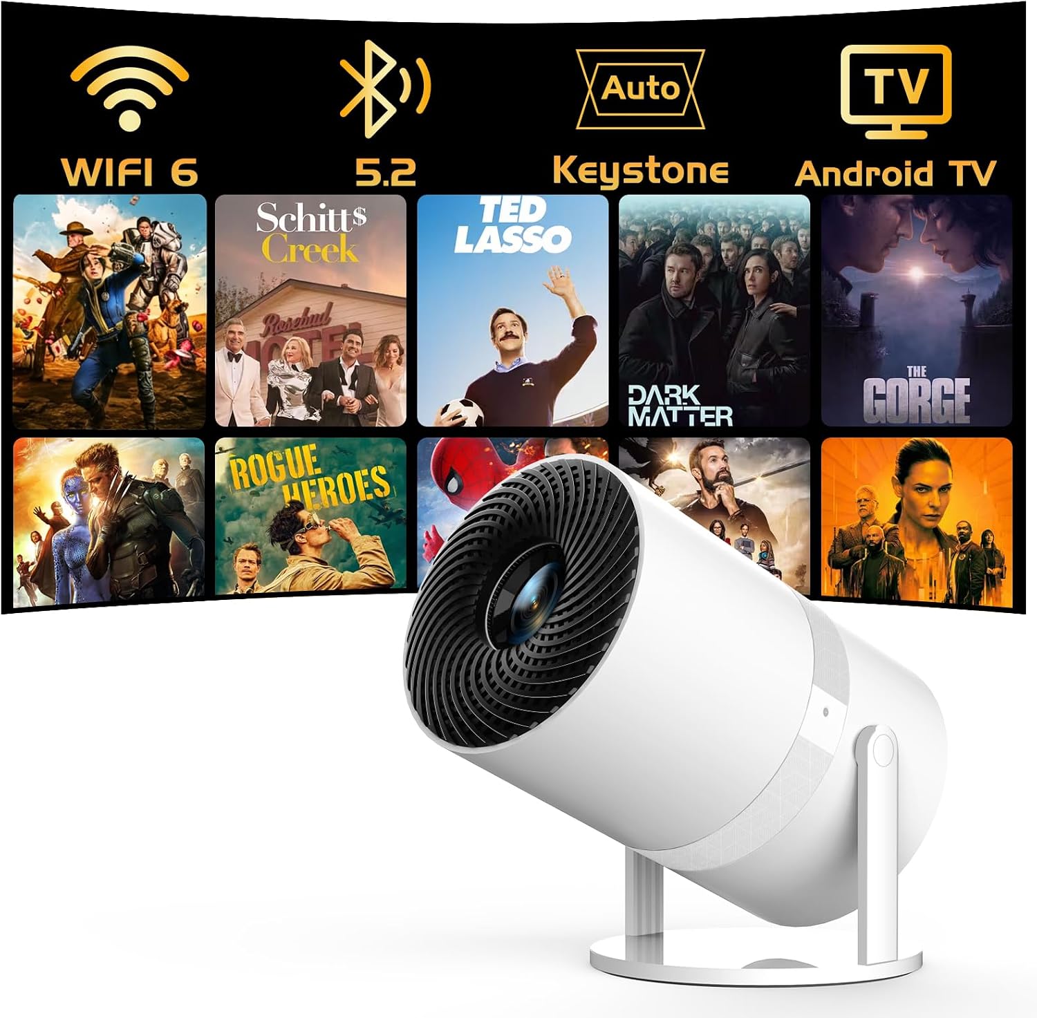 Projecteur mini intelligent 1080P WiFi 6 Bluetooth keystone auto — Projecteur portatif
