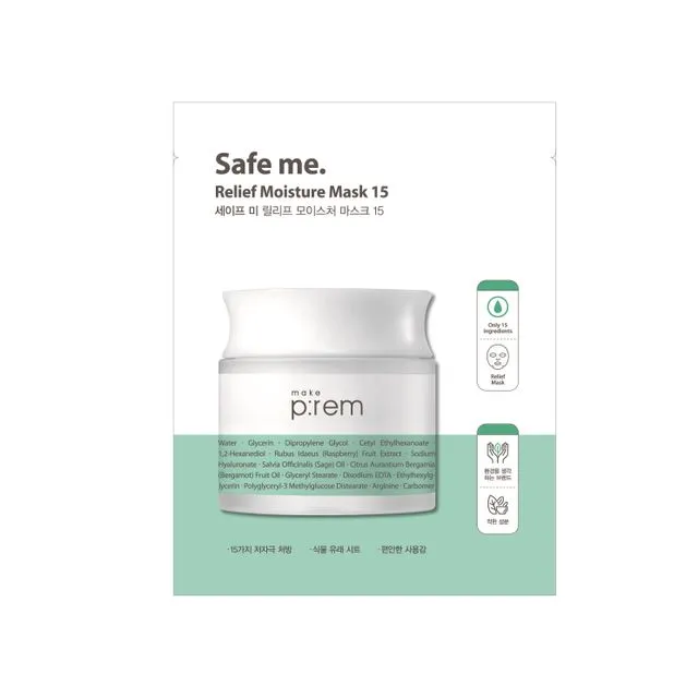 masque hydratant Safe Me. Relief de make p:rem 15 - 25ml (10 feuilles)