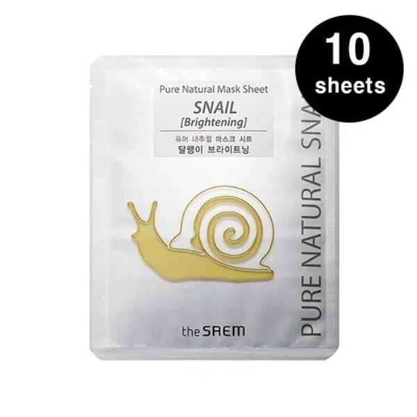 THE SAEM Pure Natural Mask Sheet Snail Brightening - 10 Sheets