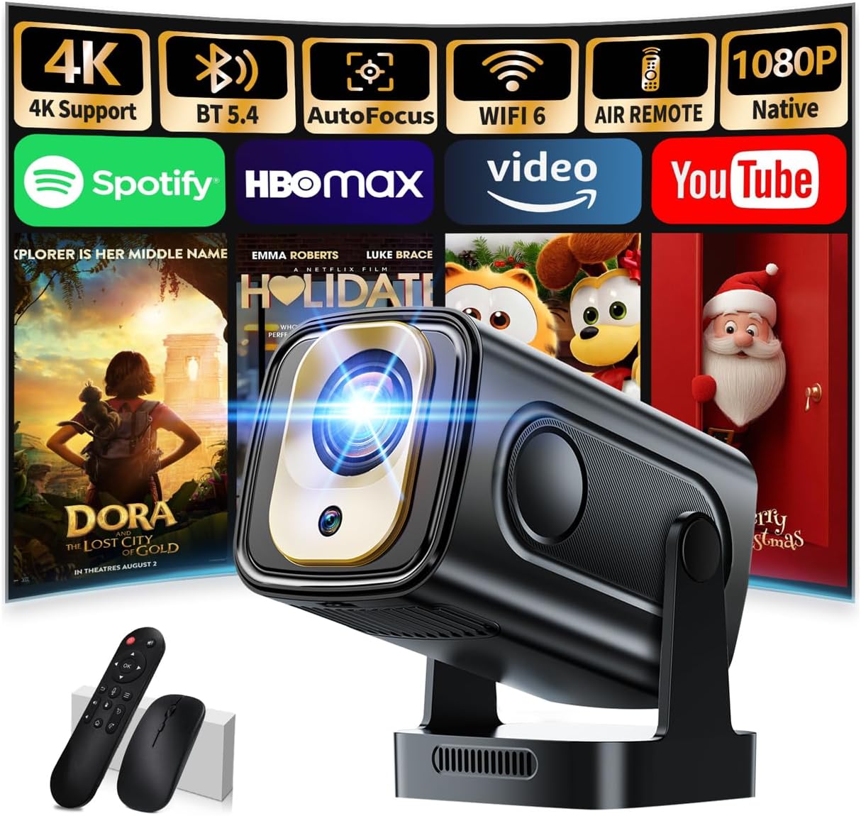 Mini Projecteur Portable 1080P, WiFi 6, Mise au Point Auto — Projecteur portatif