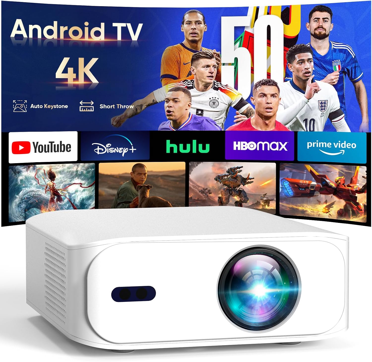 Projecteur Ultra Courte Portée 4K, Natif 1080P, WiFi et Bluetooth — Projecteur portatif