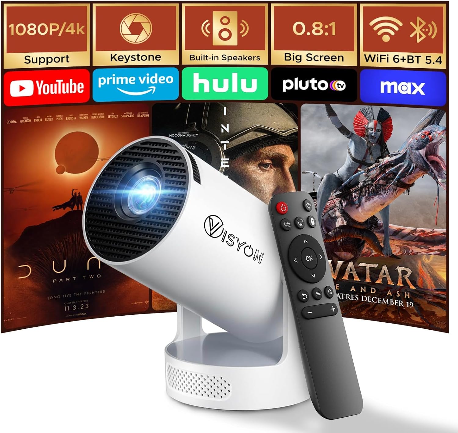 Projecteur Mini Portable HY300 2026 – 1080P, Android 14.0, 20000 Lumens — Projecteur portatif