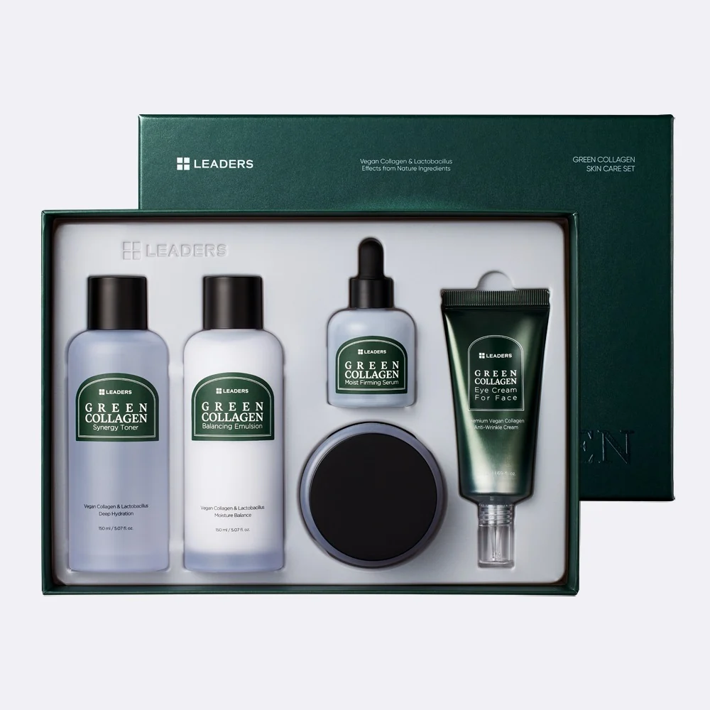 Ensemble de soins de la peau au collagène vert LEADERS avec toner, sérum et crème — Appareils de soins de la peau