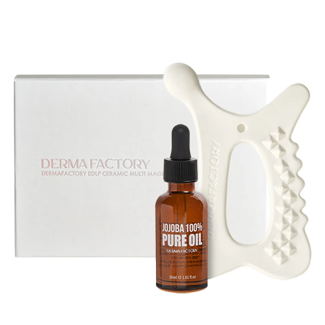 DERMA FACTORY Ensemble de Massager Multi Gua Sha en Céramique avec Huile de Jojoba — Masseurs du visage et des yeux