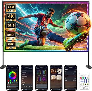 150 inch Portable Projector Screen with Stand, 16:9 4K HD — Portable Projector