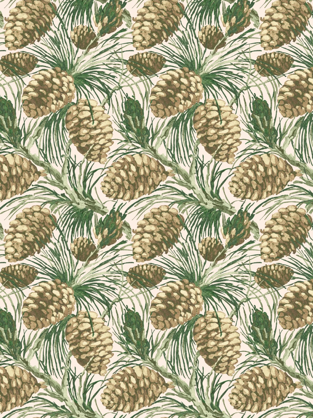 Papier peint « Pinecones » par Nathan Turner - Crème - Traditionnel / Échantillon - 8 x 8 po