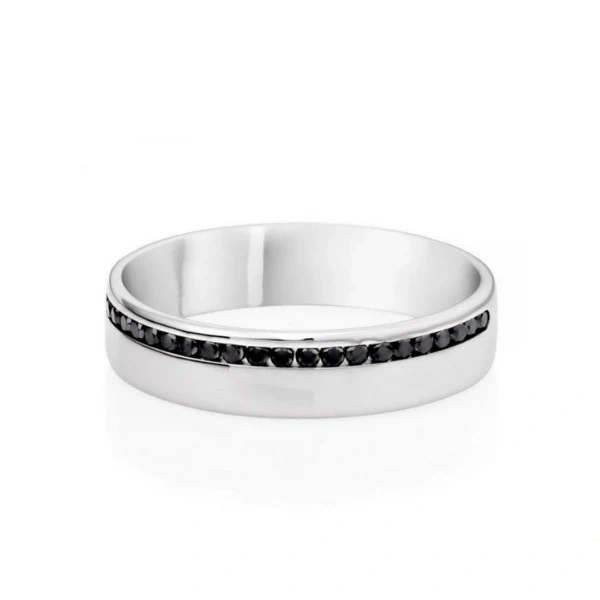 Alliance demi-éternité avec diamant noir serti canal taille ronde 0,31 ct - Or jaune 10 carats — Bijoux de mariage