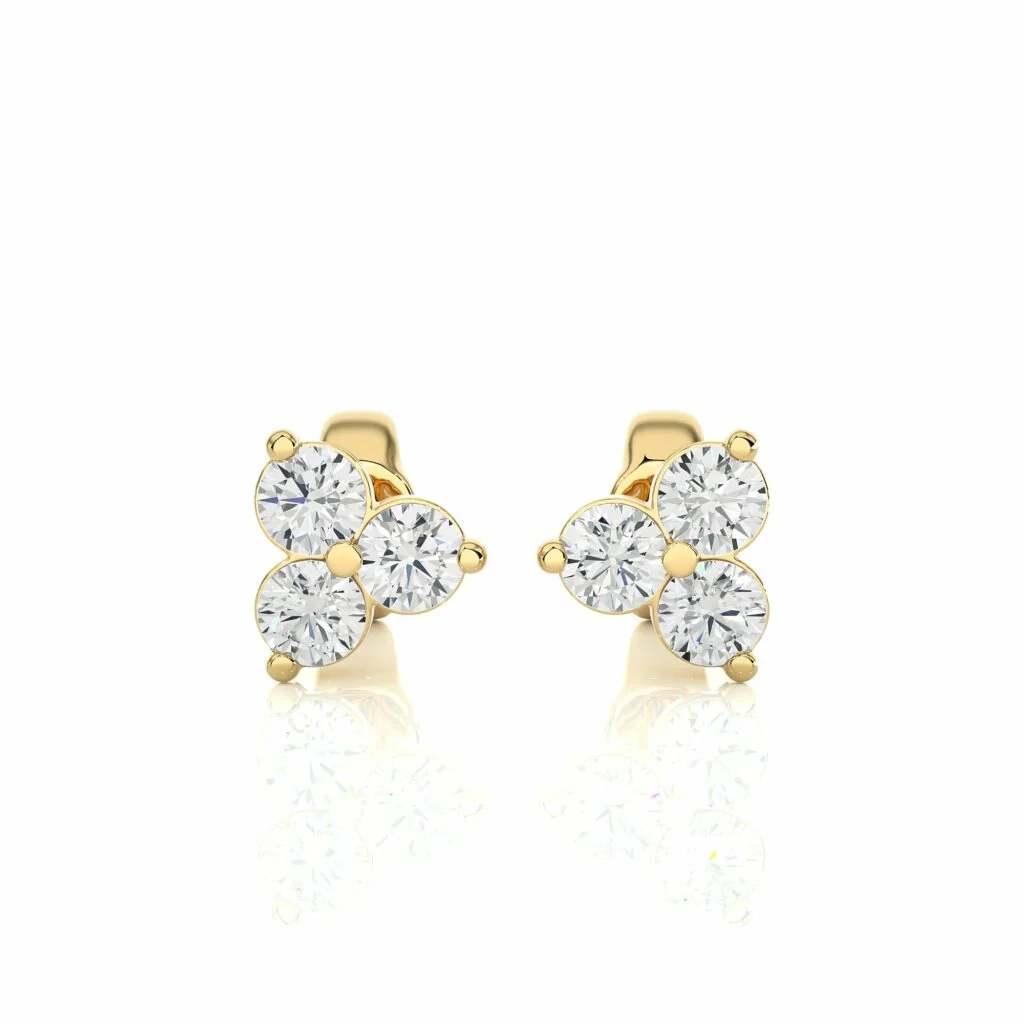 0.47 Ct Three Round Prong Setting Diamond Stud Earrings - 10K Yellow Gold / Lab diamond — Stud Earrings