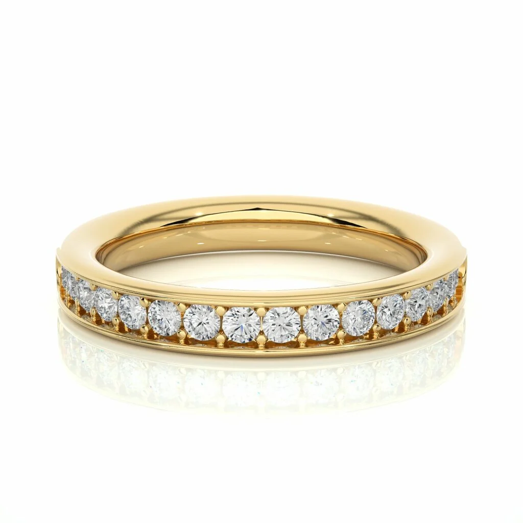 Alliance demi-éternité avec diamant serti à griffes rondes de 0,44 ct - Or jaune 10 carats / Diamant de laboratoire — Bijoux de mariage