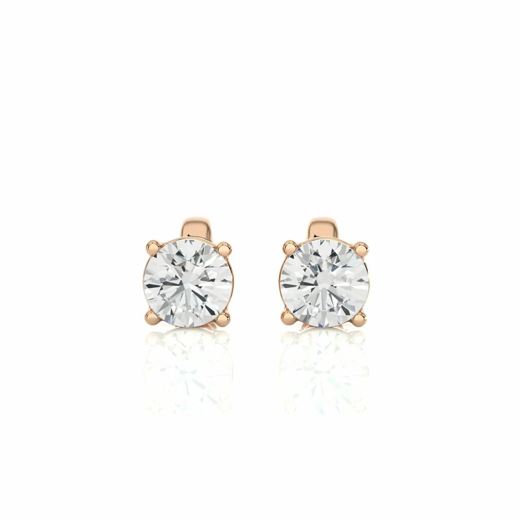 1 Ct Round Prong Setting Diamond Stud Earrings In White Gold - 10K Yellow Gold / Lab Diamond — Stud Earrings