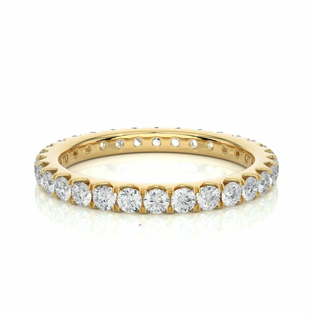 Alliance en diamant serti français de forme ronde fendue en V de 1,05 carat - Or jaune 10 carats / Diamant de laboratoire — Bijoux de mariage