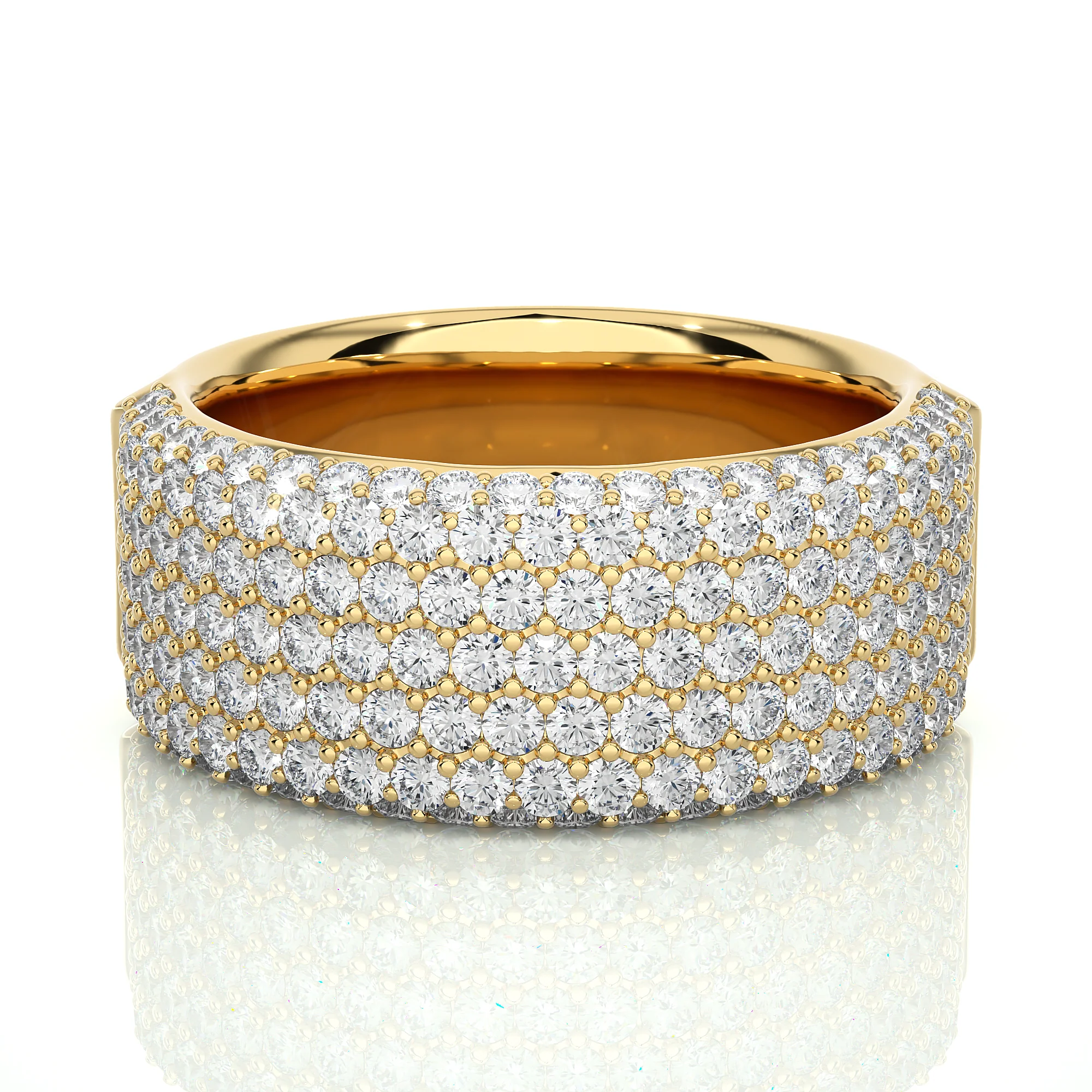 Alliance en diamants sertis pavé à 7 rangées de taille ronde de 2,19 ct - Or jaune 10 carats / Diamant de laboratoire — Bijoux de mariage