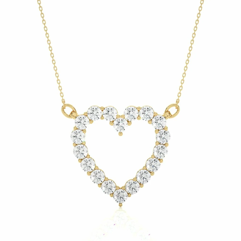 Collier en forme de cœur avec diamant serti à griffes de taille ronde de 0,50 ct en or blanc - Or jaune 10 carats / Diamant de laboratoire — Collier pendentif