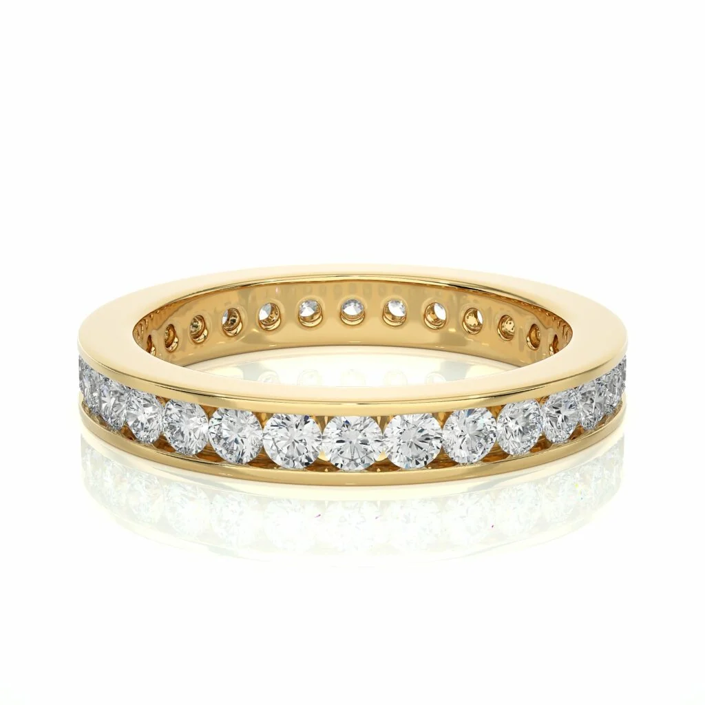 1.20 Carat Round Cut Channel Set Diamond Eternity Band In White Gold - 10K Yellow Gold / Lab Diamond — Stackable Rings
