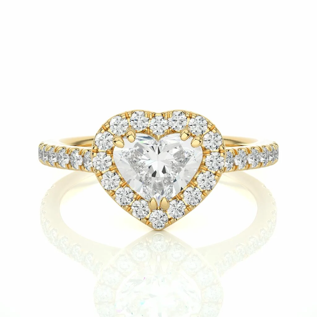 Heart Shape Diamond Double Prongs Halo Ring For Women - 10K Yellow Gold / Lab Diamond — Stackable Rings