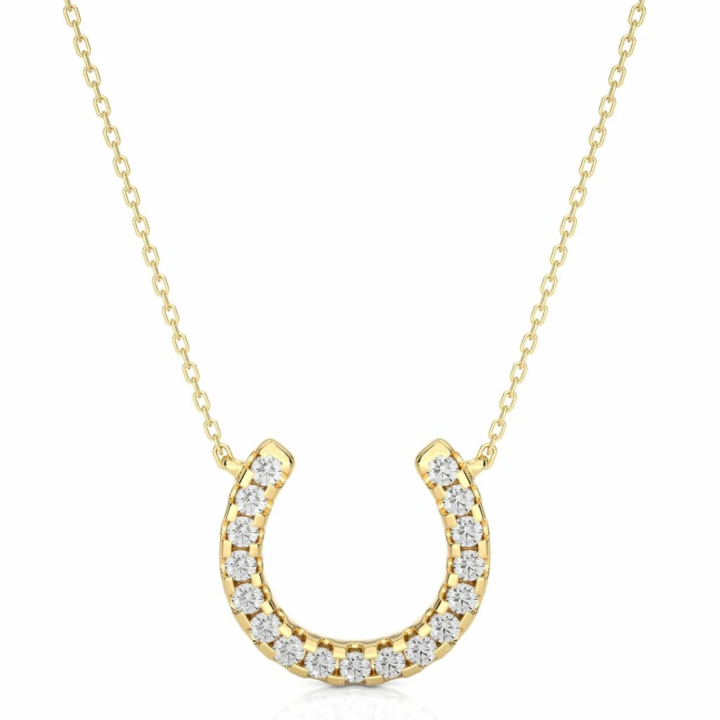 Collier de diamants en forme de fer à cheval à réglage rond de 0,50 ct - Or jaune 10 carats / Diamant de laboratoire — Collier Argent Femme