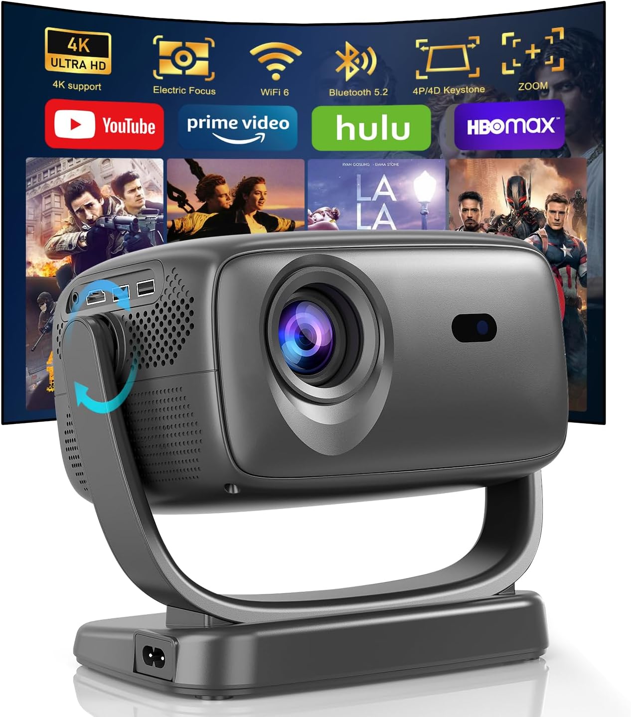 Mini Projecteur 4K 1080P WiFi 6 Bluetooth 5.2 — Projecteur portatif