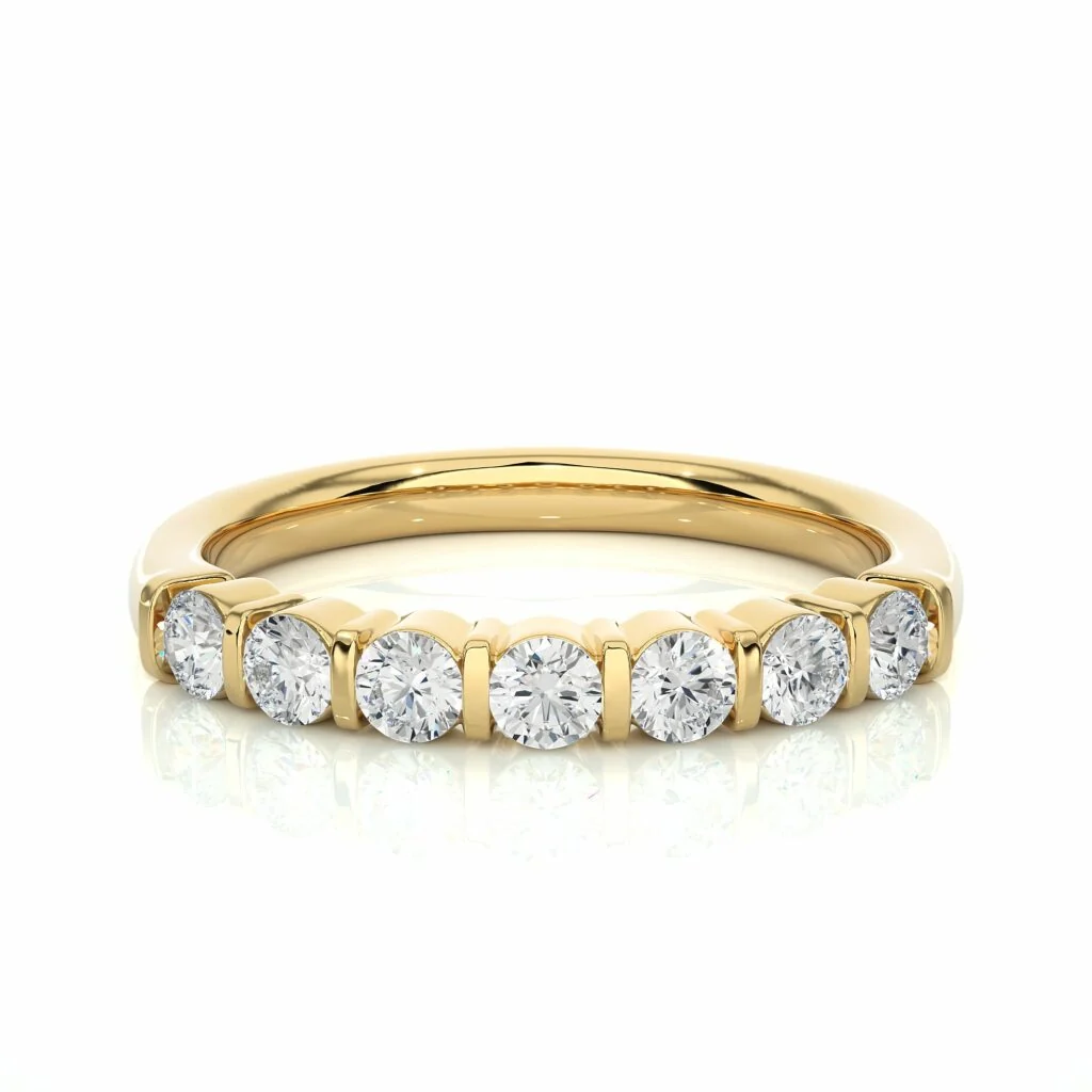 Alliance en diamant à 7 pierres serti d'une barre ronde de 0,50 ct - Or jaune 10 carats / Diamant de laboratoire — Bijoux de mariage
