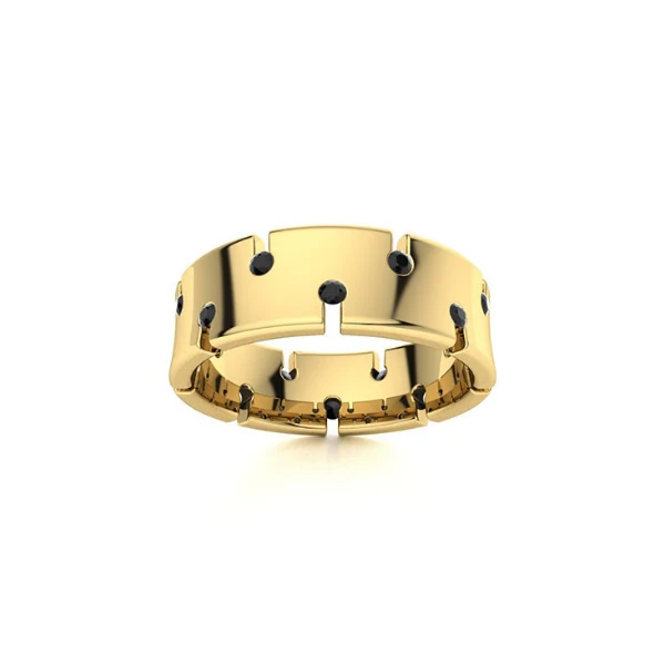 0.56 Carat Round Shape Bezel Setting Black Diamond Ring In White Gold For Men's - 10K Yellow Gold — Stackable Rings