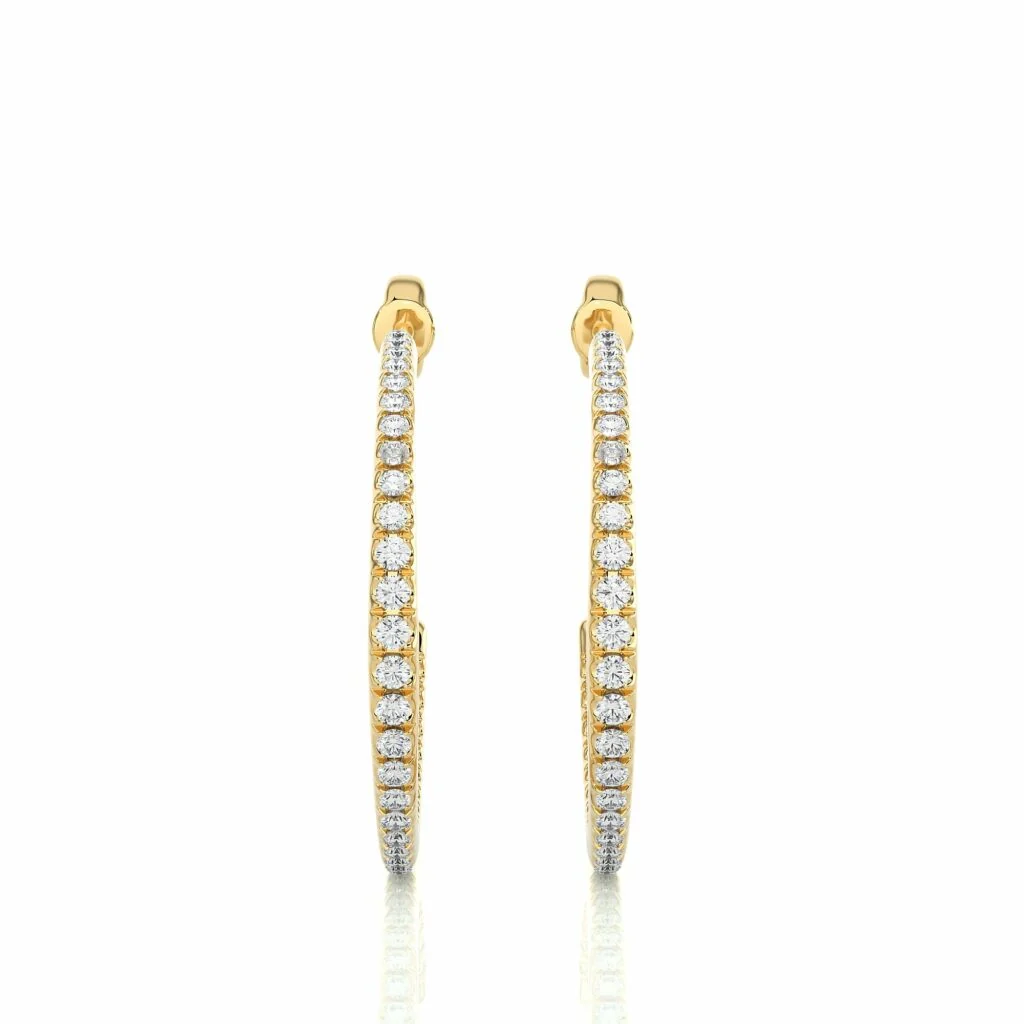 Boucles d'oreilles diamant J Hoop serties canal 0,48 ct pour femmes - Or jaune 10 carats / Diamant de laboratoire — Boucles D'oreilles