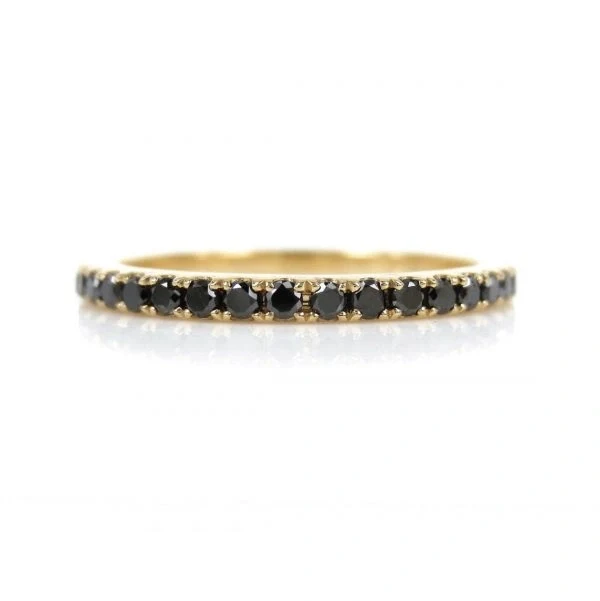 Bague d'éternité avec diamant noir serti griffes rondes de 0,65 ct en or jaune - Or jaune 10 carats — Anneaux empilables
