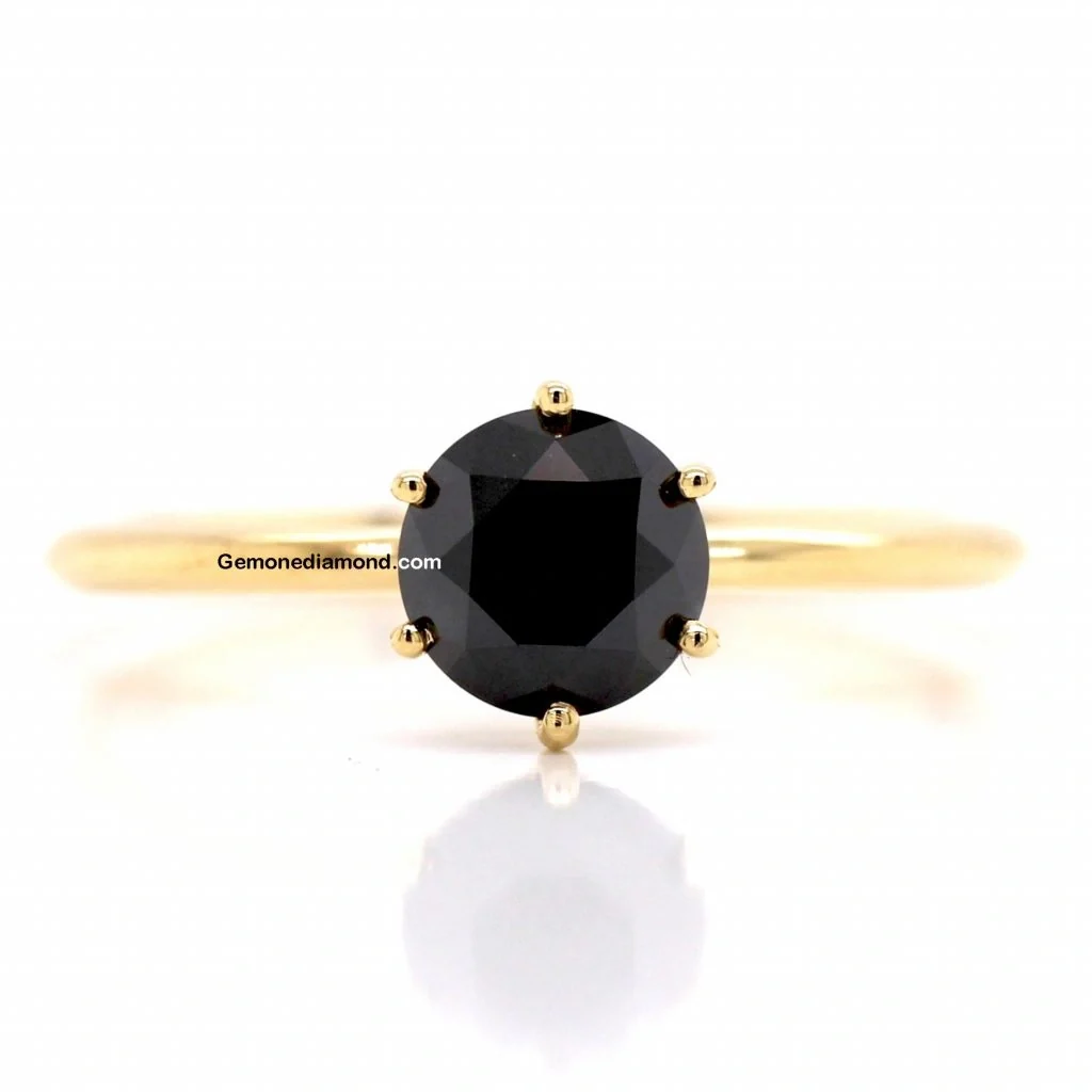 1 Carat Round Cut 6 Prong Solitaire Black Diamond Engagement Ring - 10K Yellow Gold