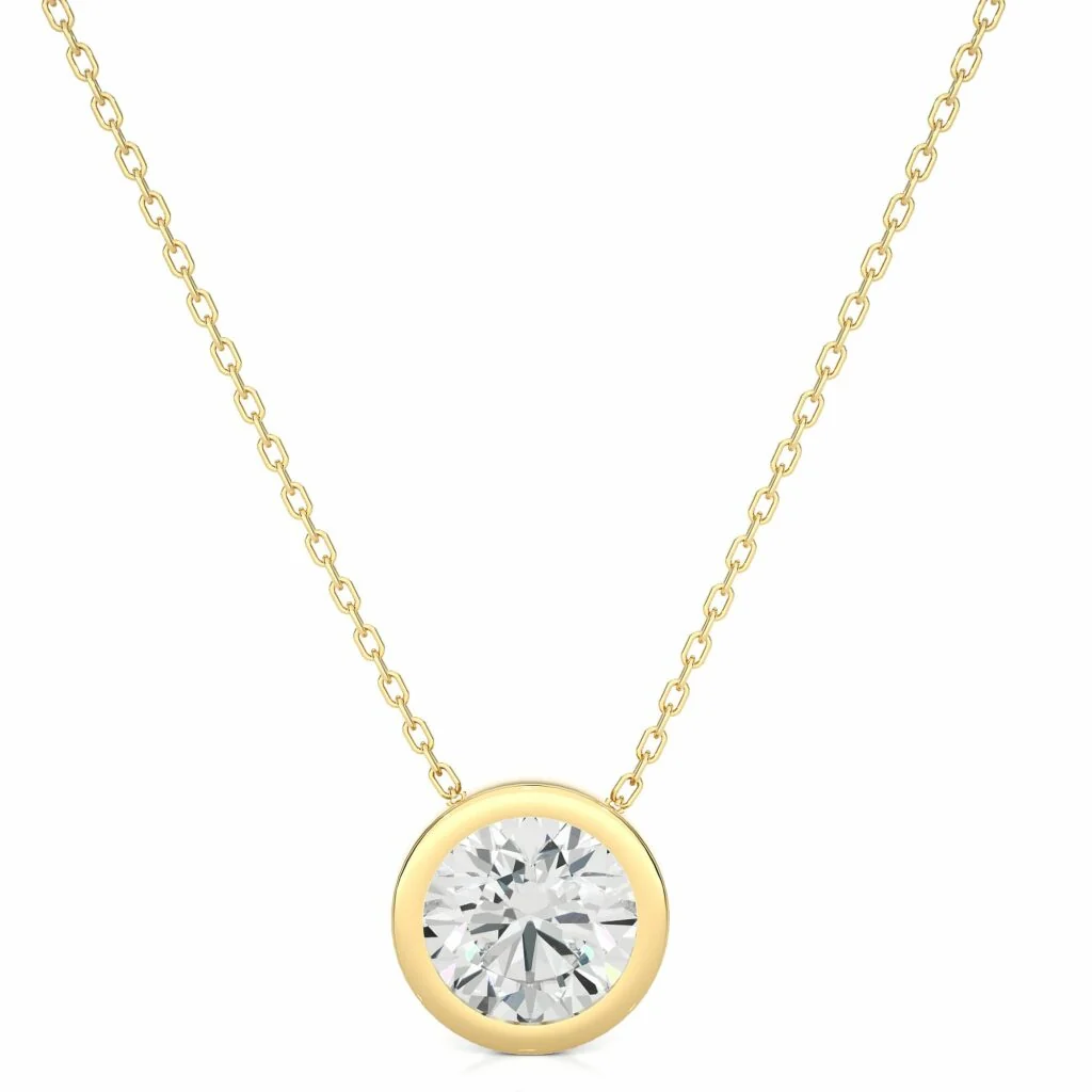 Pendentif diamant taille ronde 1,25 carat serti clos en or blanc - Or jaune 10 carats / Diamant de laboratoire — Collier pendentif