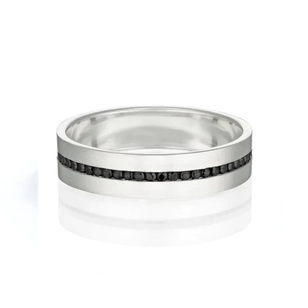 Bague avec diamant noir serti en canal de 0,31 carat taille ronde pour hommes - Or jaune 10 carats — Anneaux empilables