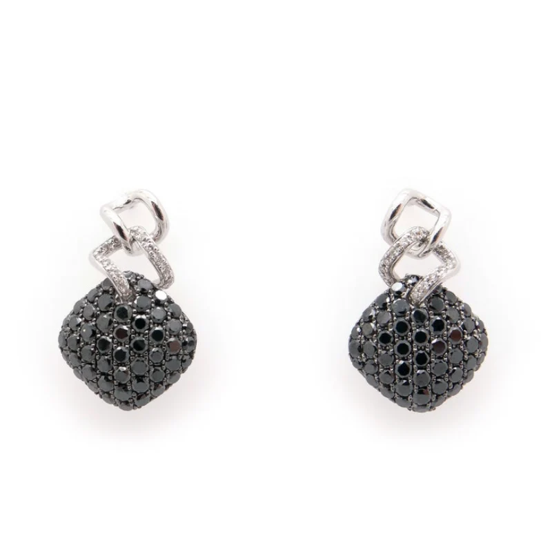 1 Ct Round Cut Black Diamond Drop Earrings - 10K Yellow Gold — Stud Earrings