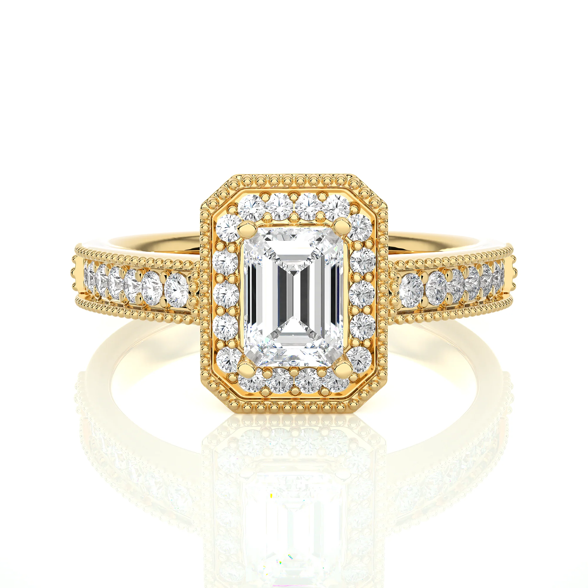 1.09 Carat Emerald Cut Halo Lab Created Diamond Ring - 10K Yellow Gold / Lab Diamond — Stackable Rings