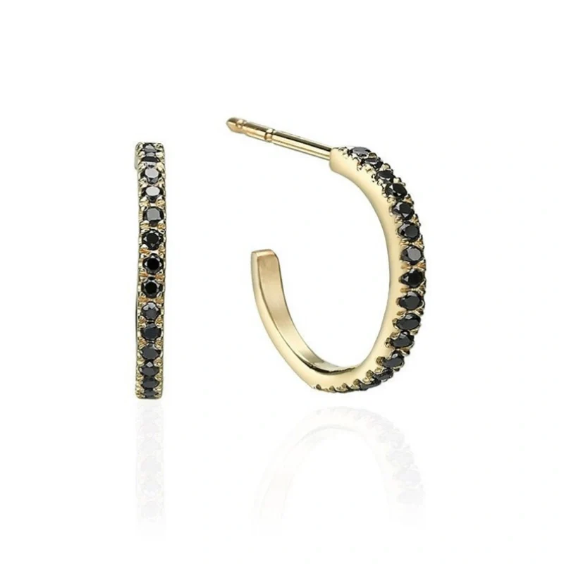 Boucles d'oreilles créoles en diamant noir pour femmes - Or jaune 10 carats — Boucles d'oreilles créoles