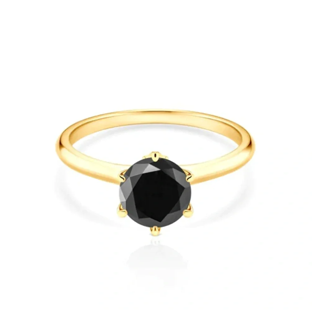 Black Diamond Solitaire Ring - 6 Prong Design - 10K Yellow Gold — Stackable Rings