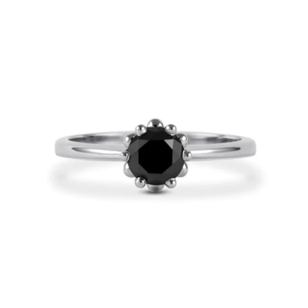 1.25 Ct Round Cut Solitaire Black Diamond Ring - 10K Yellow Gold — Stackable Rings