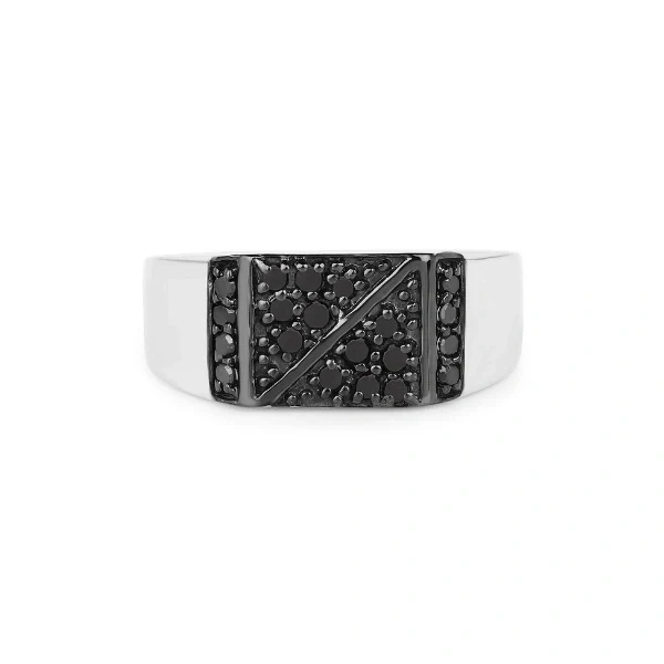 0.35 Round Cut Pave Setting Black Diamond Ring Men's - 10K Yellow Gold — Stackable Rings